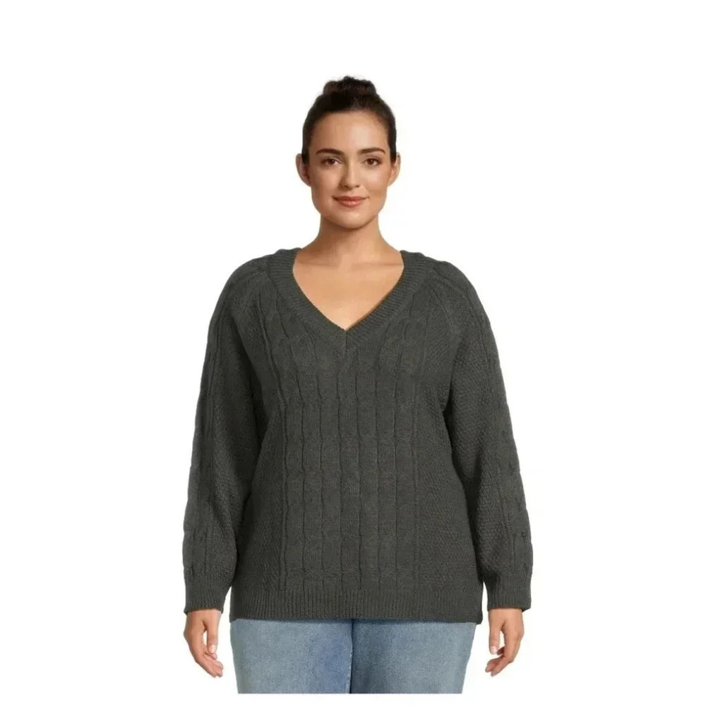 Terra & Sky Women's Plus Size Cable Knit Pullover Sweater, Midweight